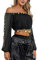 TiaoBug Damen Bauchtanz Kostüm Oberteil mit Münzen Schulterfrei Tunika Shirts Kurz Bauchfrei Crop Top Belly Dance Outfits Schwarz Einheitsgröße