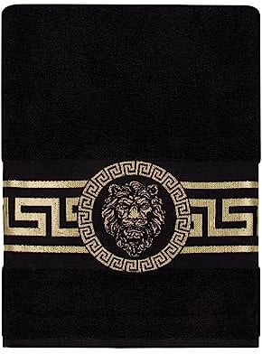 Belle Arti Premium Mäander Löwen & Amphore Handtücher Duschtücher Gästetücher Saunatücher Flauschige Frottee Baumwolle in verschiedenen Größen in Weiss und schwarz (2er Set - 70 x 140 cm, schwarz)