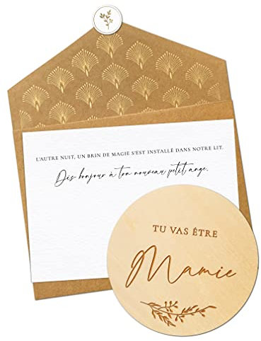 Joli Coon Annonce grossesse carte en bois grand parents - Tu vas être mamie avec enveloppe dépliante et sceau - Annonce grossesse mamie