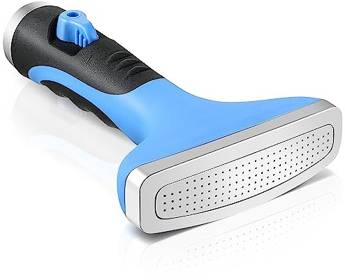 Dreyoo 1 Pcs Fan Spray Garden Hose Nozzle, Flow Control, Blue | Fits 3/4 in Hose, Metal Body, Rubber Grip, Flow Valve, for Flower Beds, Lawns, Gardens
