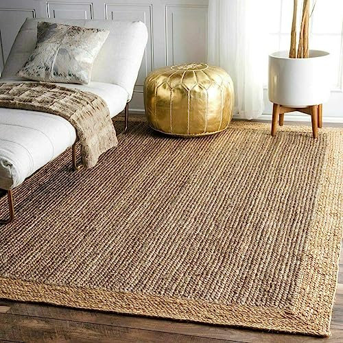 Agro Richer Quadratischer Teppich, Läufer, Jute, handgeflochtener Teppich für Wohnzimmer-Look, Teppich drinnen und draußen, Küche, Flur, Esszimmer (dunkelgrau & beige Bordüre)