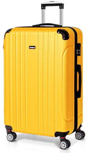 Todeco Valise Moyenne Taille 68cm, Valise de Voyage, Rigide e Légère ABS Valise de Voyage à roulettes Valises, 4 Doubles Roues, 68x45x26cm, Jaune Citron
