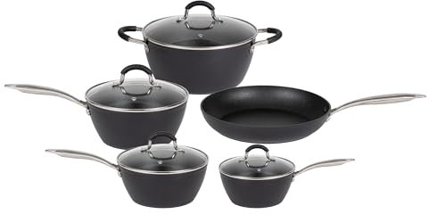 Pyrex Zero Scratch 5-Piece Saucepan Set | 16cm, 18cm & 20cm Saucepans with Lids, a 24cm Stew Pot and 28cm Frying Pan | Non Stick | Induction Ready, ZCS01MX/7011