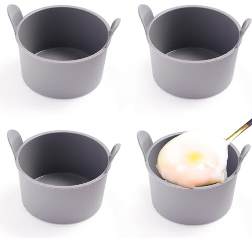 ZSTNPP 4 Pack Air Fryer Egg Moulds, Round Silicone Ramekins for Air Fryer, Grey