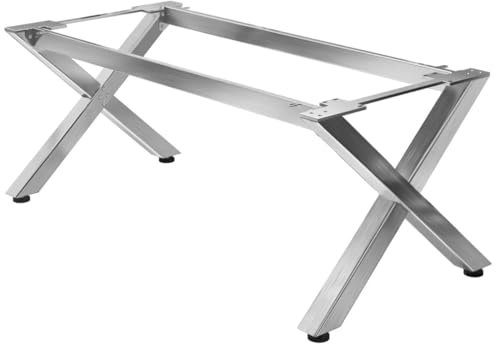 Juana | Tischbeine Metall Edelstahl | 2 Stück X Form Tischkufen mit 2 x Verbinder | L: B: H: 199 x 100 x 73cm | Möbelkufen für Schreibtisch, Esstisch