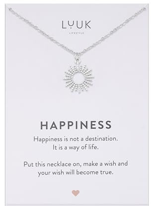 LUUK LIFESTYLE Perlenbesetzte Halskette mit Sonne I Sonnenschein Anhänger, elegantes und stilvolles Design, Alltag und Urlaub, Silber