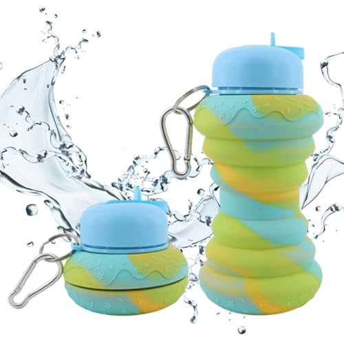 NyaSaa 500ml Silicone Collapsible Donut Water Bottle, Silicone Collapsible Water Bottle, Donut Water Bottle, Travel Essential Foldable Gym Bottle for School, Travel, Camping and Gym