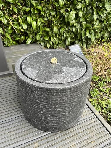 allpondsolutions Round Water Feature with LED Lights in Dark Grey, Freestanding, 3m Cable - 36x36x28cm