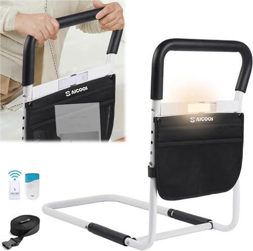 Bed Rails for Elderly Adults - Bed Grab Support Rail, Bed Handle for Getting Out of Bed, Adult Bed Guard Double or Single Bed, Bed Assist Rail with Induction Light and Emergency Call Bell (Xl)