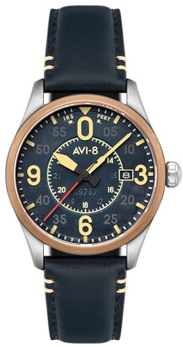 AVI-8 Spitfire Smith Automatikuhr für Herren, 42 mm, Lederarmband, AV-4090, Blau im Used-Look