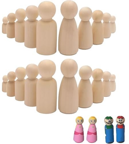 20 Holzfiguren zum Bemalen, 6.5 x 2.4 cm, Holzklötzchen, Spielfiguren für Brettspiele, Jungen und Mädchen
