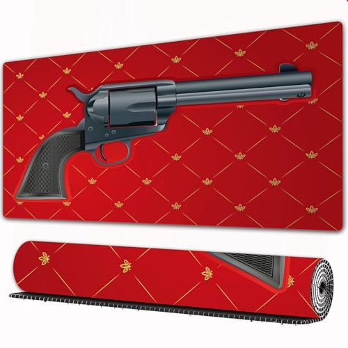EOMKSE Mauspad Verlängertes großes Mauspad Schreibtischauflage,genähte Kanten Mauspad,Gummibasis,Revolverpistole Airsoft Gun,Gaming-Mauspad,40x90 cm