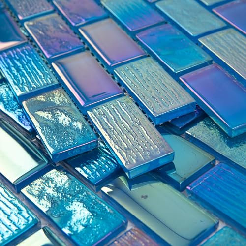Adedeo Glass Mosaic Tile Fantasy Blue 12 x 12 Inch Glossy Glass Tile for Swimming Pool Backsplash Shower Waterline Fountain Spa Wall (5-Pack, 5 sq.ft.)