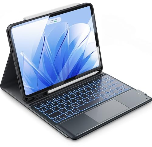 Earto Nur für iPad Pro 2024 Hülle mit Tastatur 11 Zoll, Multi Touch Trackpad, 19 mm Breites Tastenkappe, 7-Farbige Beleuchtung, QWERTZ-Tastatur für M4 iPad Pro 11 2024, Schwarz