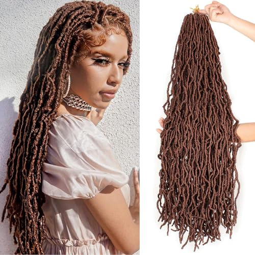 Xtrend 7 Packs Nu Soft Locs Crochet Cheveux 30 Pouces Brun Foncé Naturel Déesse Distressed Faux Locs Ondulés Dreadlock Crochet Tresses Extensions de Cheveux 12 Brins/Pack 30#