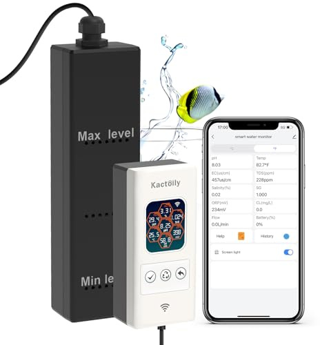 Kactoily Intelligenter Aquarium-Monitor All-in-One pH/ORP/Salt/S.G/TDS/EC/Temp 24h Online-Süß- und Salzwasser-Tester (WLAN-Version)