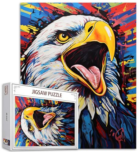 Minimalism Jigsaw Puzzle 1000 Pieces for Adults - Bald Eagle Unique Shape Wildlife Hawk Animals Arts Gift (Red Blue)