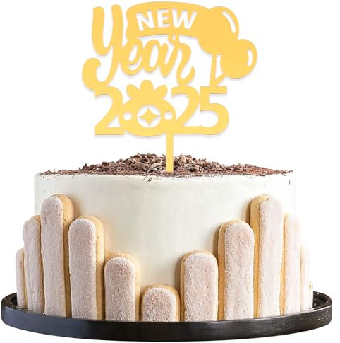 Dazzjoy Acryl 2025 Tortendeko Happy New Year Kuchendeko,Silvester Deko 2025 Cake Topper,Happy New Year Cupcake Topper 2025,Neujahr Tortendeko 2025,Kuchen Deko 2025 Silvester Party Deko