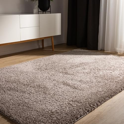 benuta Basic Hochflorteppich Teppich Wohnzimmer Sohari - Taupe 133x190 cm - Minimalistischer Look - Weich & Waschbar - Für Schlafzimmer, Flur oder Esszimmer - Geeignet für Fußbodenheizung