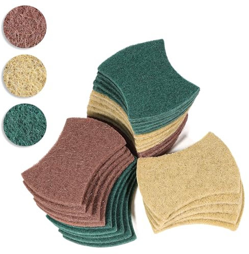 30-Pack 3 Material Scouring Pads – Heavy Duty, Sisal & Coconut Fiber, Eco-Friendly & Biodegradable, Durable Cleaning Pads for Tough Stains, Pots, Pans & Delicate Surfaces