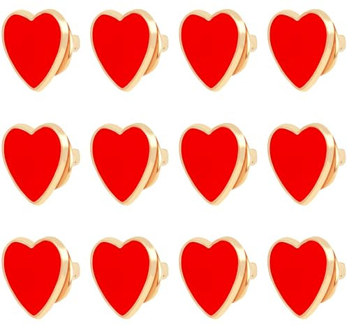 12 Pièces Broches en Coeur, Pins en Forme de Cœur Rouge Émail, Accessoires Romantiques pour Sacs Vêtements Chapeaux, Mariage et Saint Valentin Decoration