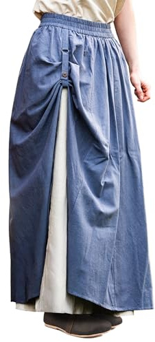 Leonardo Carbone® Damen Rock Elise | Doppellagiges Design | Elastischer Bund | Karneval, Halloween, Cosplay, LARP, Mittelalter, Kostüm, Gewandung, Festival | Baumwolle Blau/Natur 2XL/3XL