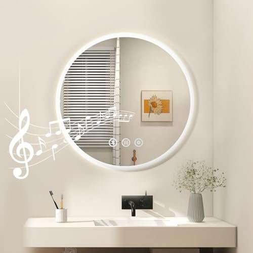 Habison Badezimmerspiegel Mit Licht, 60cm Badspiegel Mit Beleuchtung Mit Bluetooth, 3 Lichtfarbe Dimmbar, Antibeschlag, Touchschalter, Speicherfunktion, Explosionsgeschütztes Glas Led Spiegel
