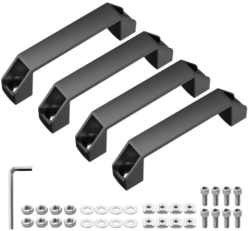 JiGiU Bügelgriff 4 Stück Haltegriff Schwarz aus Aluminiumlegierung inkl. T-Mutter Schrauben Unterlegscheibe Schraubenschlüssel, Handegriff für 30er Serie Aluprofil (Bohrlocherabstand: 120mm)