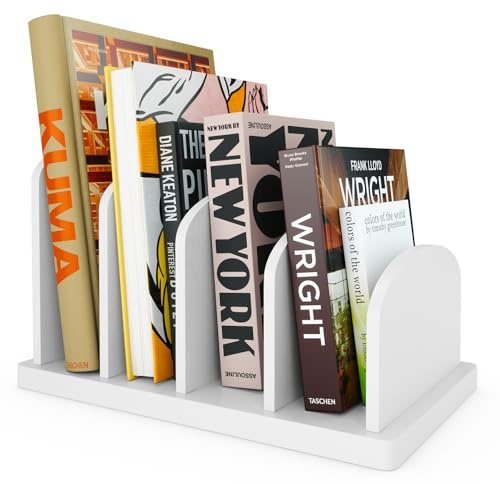 Desktop Bookshelf, 4-Slot Table Top Recipe Book Shelf, 32x20x20cm Bamboo Binder Holder Stand, Mini Universal Organiser Desk Rack, Suitable for Kitchen & Bedside & Office (White)