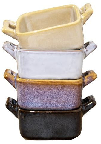 Reactive Glaze Square Mini Ramekins Set Of 4 Ceramic Dark Colour Mix Oven Dishes 100ml