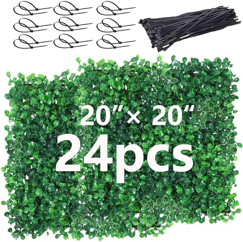 Hipicute 50,8 x 50,8 cm Kunstrasenwand Buchsbaumhecke Wandpaneele Kunstrasen Hintergrund Wand Sichtschutz Zaun mit UV-Schutz für den Innen- und Außenbereich, Gartenzaun, Hinterhof, 24 Stück