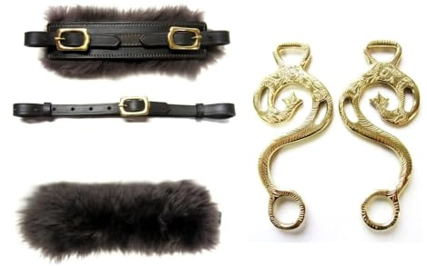 PS Pferdeartikel Set Hackamore Barock Gold - messingfarben - verziert - Echt Schaffell Farbe Braun mit goldenem Beschlag