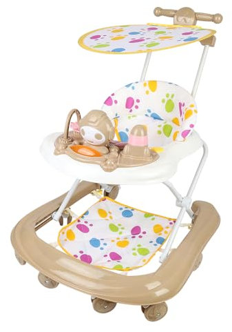 Lauflernhilfen, Baby Walker, Musik Walker, Laufwagen, Lernen Walker, Kinderwagen Gehhilfen, Höhe verstellbar (Khaki-62 * 68 * 36-81cm)