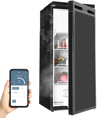 Kompressor Kühlbox 90L, Zwei Kammern Gefrierbox, Wohnwagen Gefrier mit APP-Steuerung, 12/24V DC, 220-240V AC, Kühlschrank Auto mit LED-Leuchten, bis -20℃ Kühlbox Elektrisch für Auto, Boot, Wohnmobil