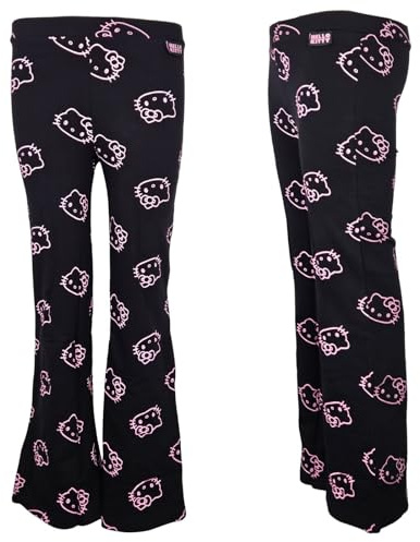 Eplusm Hello Kitty Schlaghose für Mädchen – Größen 134–170 – Schwarz mit Rosa Print – Trendige Flared Pants