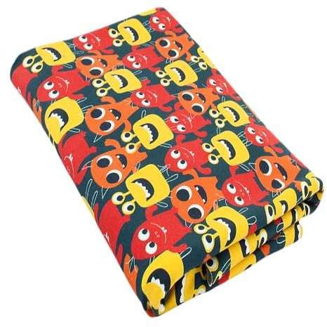 Baumwollstoff | Jerseystoff | Kinderstoff Monster | 94% Baumwolle, 6% Elasthan | weich, stapazierfähig, elastisch, vielseitig zum Nähen | 50 cm x 150 cm | petrol grün