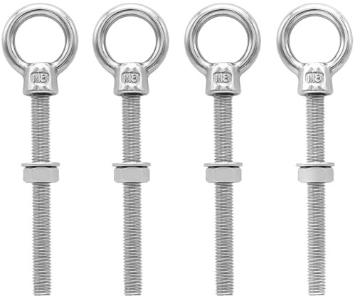 Forbabe 4 Pièces Boulon à œil Anneau de Levage M8 Boulon à œil M8 x 100 mm Avec Rondelle et écrou Hexagonal Pour la Fixation et la Suspension