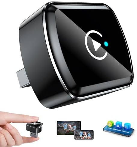 LAMTTO CarPlay Wireless Mirror Link Adapter Für Wired CarPlay, 4-in-1 Ultra Mini Android Auto Wireless Adapter mit USB-C/A, Plug & Play, Bluetooth 5.0, Latenzfrei, Unterstützt iOS 10+/Android 11+