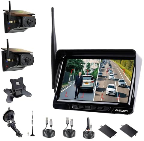 autozen 1080P Daul Magnetisch Rückfahrkamera Kabellos Solar mit 7 Display, 170° Weitwinkelobjektiv sorgt, 9600mAh Akku, IP68 Wasserdicht, Rückfahrkamera Funk für Wohnwagen LKW Auto Wohnmobil
