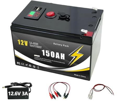 12V 200Ah LiFePO4 Battery With BMS 4000+ Cycles, Lithium Battery For Solar RV Boat Home Fish Finder Power Wheel(12v 150Ah+charger)