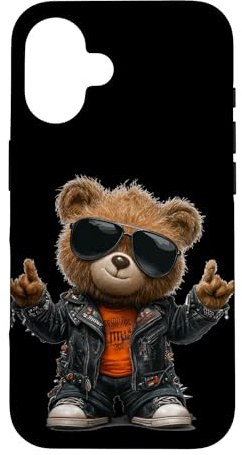 Cute Punk Rock Teddy Bear Case for iPhone 16