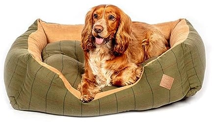 Danish Design Hunter Tweed Faux Suede Hard Wearing Fully Washable Dog/Puppy Snuggle Bed 28 Inch, Green
