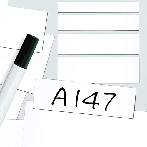 Magnetic Easy Wipe Location Markers, Dry Erase Magnetic Labels, Reusable Magnets to Write On - White - H.56 x W.105mm - Pack of 100