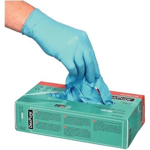 Honeywell 4580081-L DexPure 800-81 Einweg-Nitrilhandschuhe, ungepudert, beidhändig, blau, 24 cm lang, zertifiziert für den Kontakt mit Lebensmitteln, Größe L (Packung mit 100 Handschuhen/50 Paar)