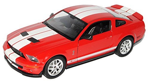Welly Ford Shelby Mustang V Cobra GT500 Rot mit Weiss 2005-2009 1/24 Modell Auto mit individiuellem Wunschkennzeichen