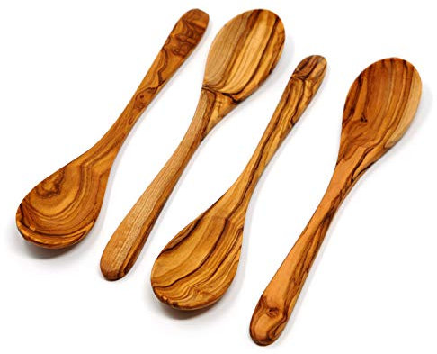 Verkauf. Holz Tisch Löffel, Set von vier 17,8 cm Löffel handgefertigt aus Olivenholz
