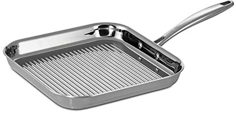 Tramontina 11-Inch 80116/072DS Gourmet Stainless Steel Induction-Ready Tri-Ply Clad 11 Inch Grill Pan, NSF Certified, Made in Brazil