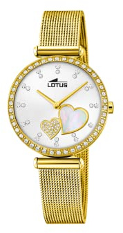 LOTUS Montre Femme Analogique en Acier Inoxydable 316l Doré | Mouvement à Quartz, Montres Femme, Verre Minéral Haute Résistance, Étanche 5 ATM 18619/1
