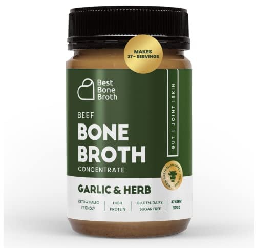 Best Bone Broth Premium Beef Bone Broth Concentrate Garlic & Herb Flavour - 100% Sourced from Grass Fed, Pasture-Raised Cattle - Bone Broth Protein and Collagen - Bone Broth Soup - 375g (37 Servings)