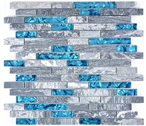 Mosaik Fliese Transluzent grau Verbund Glasmosaik Crystal Stein grau blau für WAND BAD WC DUSCHE KÜCHE FLIESENSPIEGEL THEKENVERKLEIDUNG BADEWANNENVERKLEIDUNG Mosaikmatte Mosaikplatte